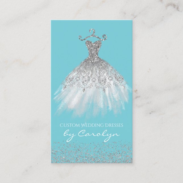 Blue and Silver Glittery Seamstress Business Card (Front)