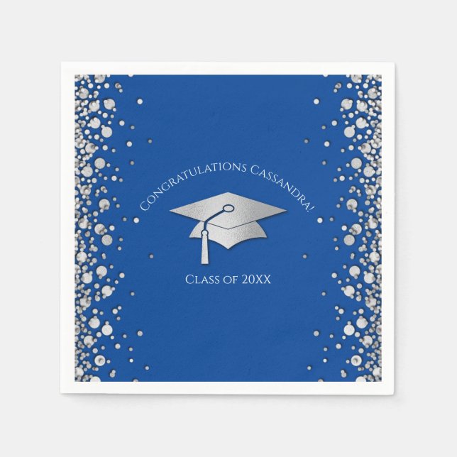 Blue and Silver Graduation Napkin (Front)