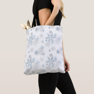 Blue and Silver Gray Winter Wonderland Snowflake Tote Bag