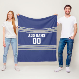 Blue and Silver Jersey Stripes Custom Name Number Fleece Blanket
