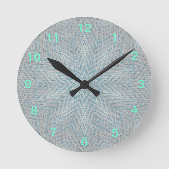 Blue and Silver Kaleidoscope Star Pattern Clock (Front)