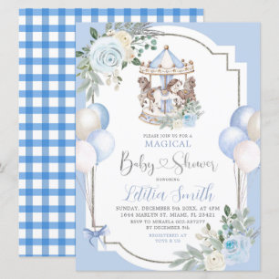Blue and Silver Magical Carousel Baby Shower Invitation