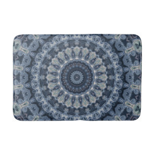 Blue and Silver Mandala Pattern Design Bath Mat