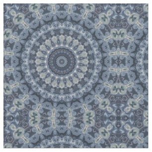 Blue and Silver Mandala Pattern Design Fabric