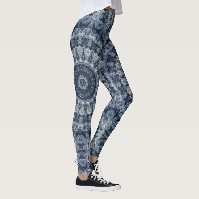 Blue and Silver Mandala Pattern Design Leggings (Right)