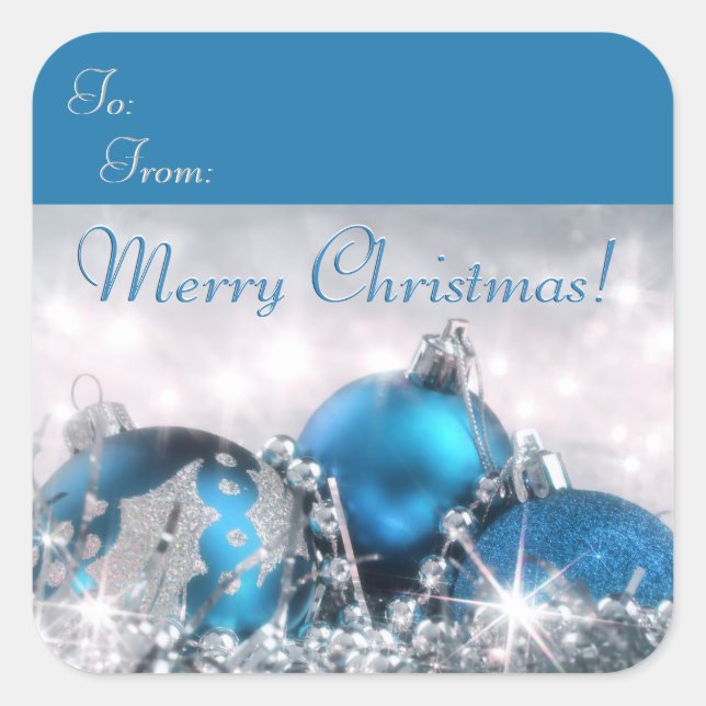 Blue And Silver Merry Christmas  Square Sticker (Front)