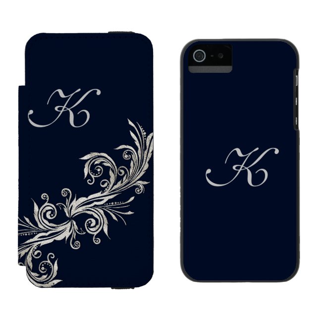 Blue and Silver Monogram iPhone 5S Wallet Case Incipio iPhone Wallet Case (Side by Side)
