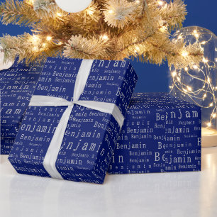 Blue and Silver Name Personalised Wrapping Paper