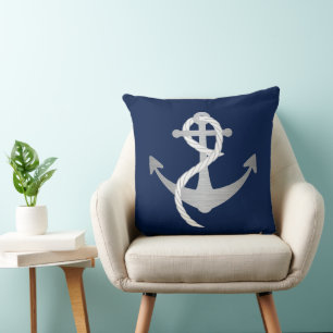 Blue and Silver Nautical Sailor Modern Martime Cushion