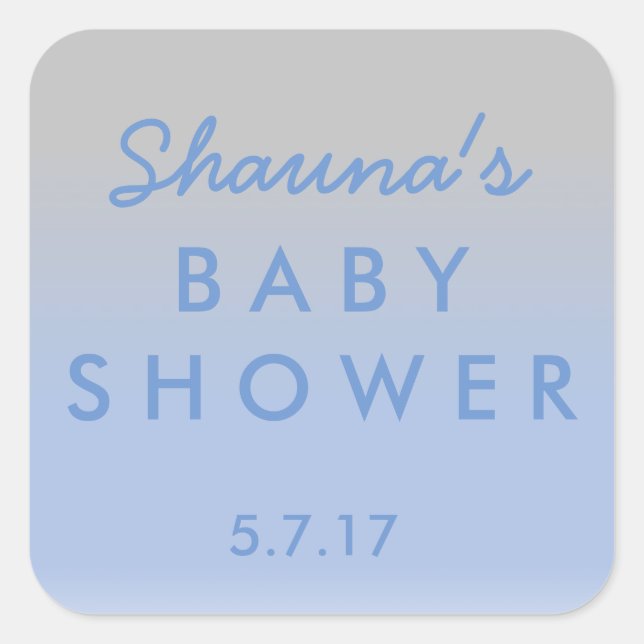 Blue and Silver Ombre Baby Shower Sticker (Front)
