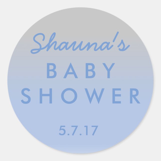 Blue and Silver Ombre Baby Shower Sticker (Front)