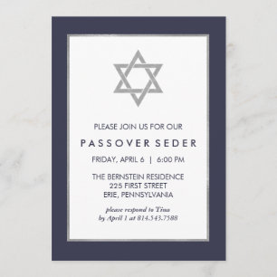 Blue and Silver Passover Seder with Star of David Invitation
