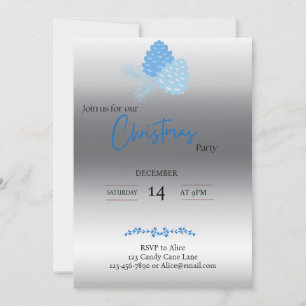 Blue and Silver Pine Cone Christmas Invitation