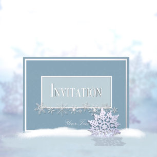Blue and Silver Poinsettias Foil Invitation