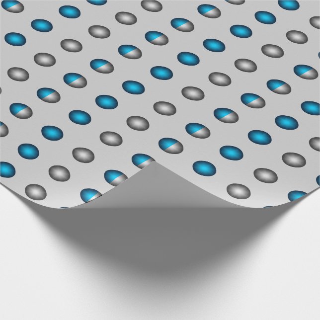  Blue and Silver Polka Dot Pattern Wrapping Paper (Corner)