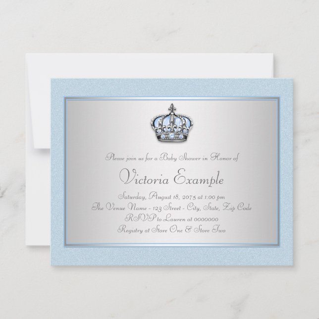 Blue and Silver Prince Baby Shower Invitation (Front)