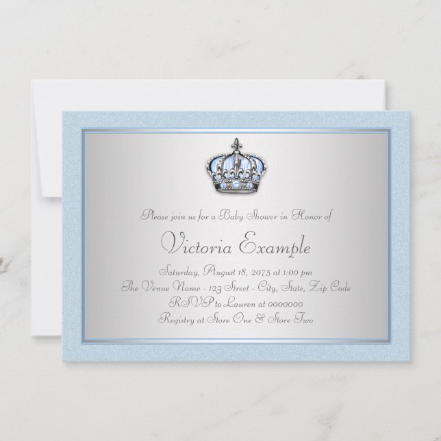 Blue and Silver Prince Baby Shower Invitation (Front)