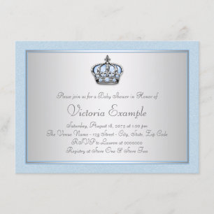 Blue and Silver Prince Baby Shower Invitation
