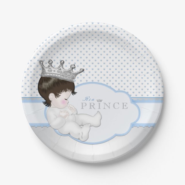 Blue and Silver Prince Baby Shower Paper Plate (Front)