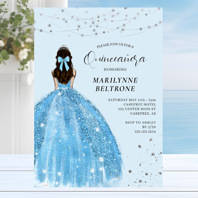 Blue and Silver Princess Quinceañera Invitation (Creator Uploaded)