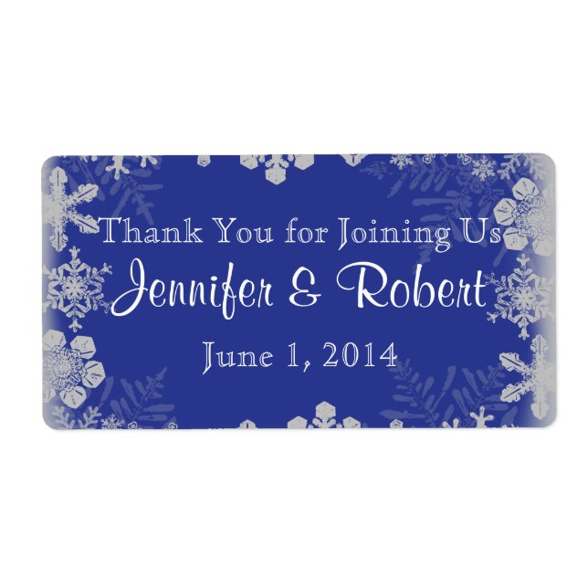Blue and Silver Snowflake Water Bottle Label (Front)