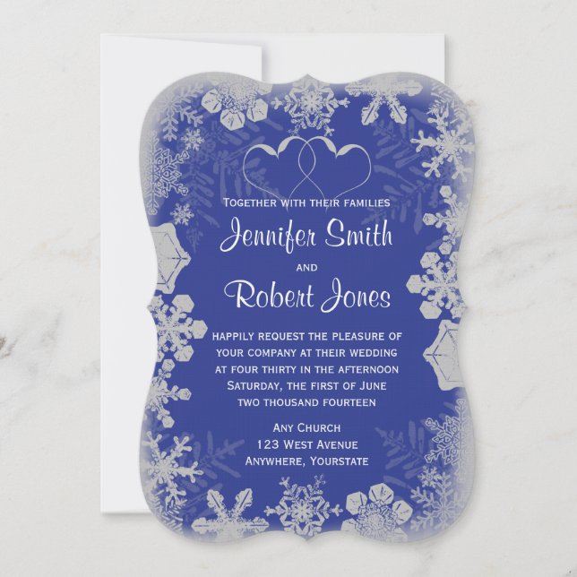 Blue and Silver Snowflake Wedding Invitation (Front)