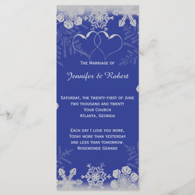 Blue and Silver Snowflake Wedding Program Programme (Front)