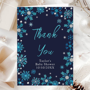 Blue and Silver Snowflakes Baby Shower Thank You Card
