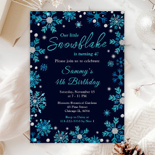 Blue and Silver Snowflakes Birthday Party Invitation