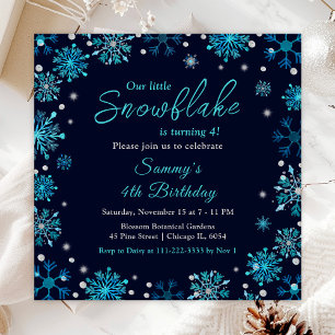 Blue and Silver Snowflakes Birthday Party Invitation