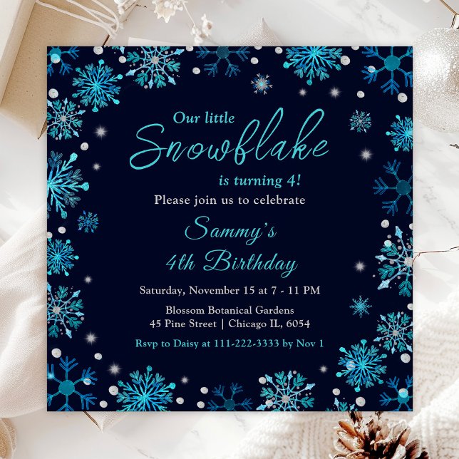 Blue and Silver Snowflakes Birthday Party Invitation (Creator Uploaded)