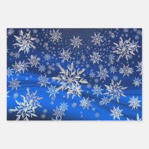 Blue and Silver Snowflakes Christmas Wrapping Paper Sheet