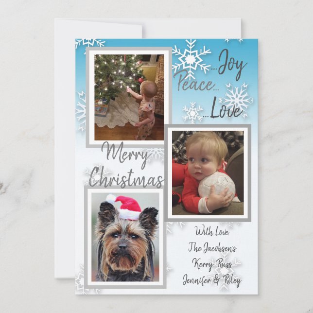 Blue and silver Snowflakes Family Photos Christmas Invitation (Front)