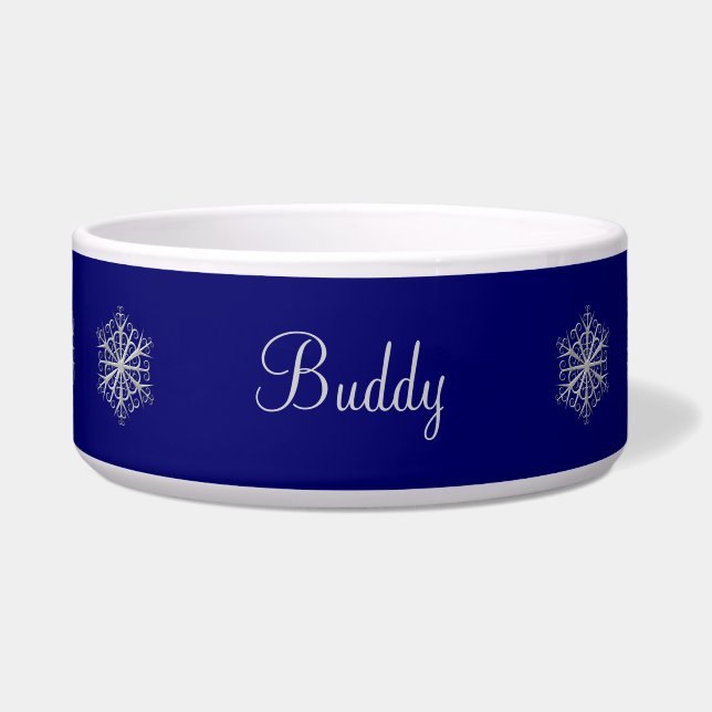 Blue and Silver Snowflakes Pet Bowl (Front)