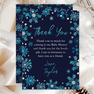 Blue and Silver Snowflakes Winter Baby Shower Thank You Card