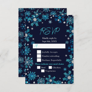 Blue and Silver Snowflakes Winter Meal Choice RSVP Card