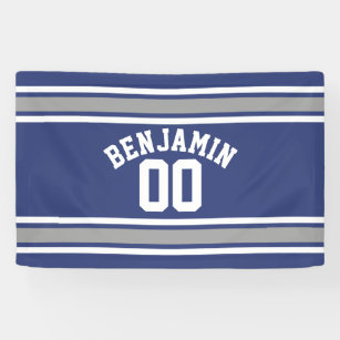 Blue and Silver Sports Jersey Custom Name Number Banner