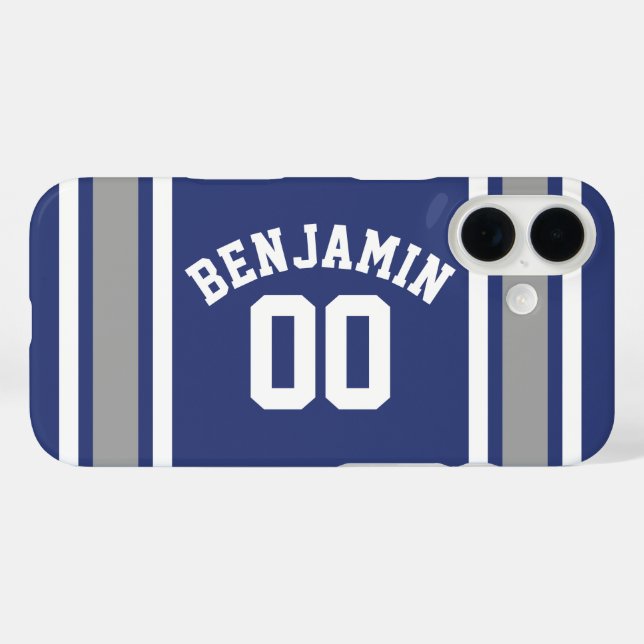 Blue and Silver Sports Jersey Custom Name Number Case-Mate iPhone Case (Back (Horizontal))
