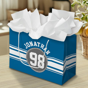 Blue and Silver Sports Jersey Custom Name Number Large Gift Bag