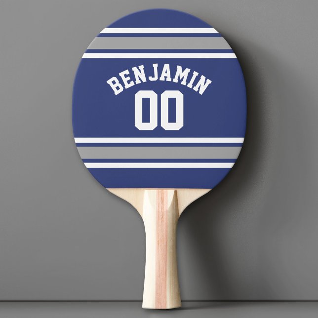 Blue and Silver Sports Jersey Custom Name Number Ping Pong Paddle (Custom Ping Pong Paddle with a Sports Theme)