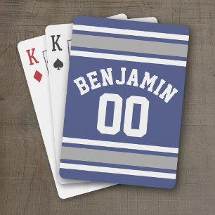Blue and Silver Sports Jersey Custom Name Number Playing Cards