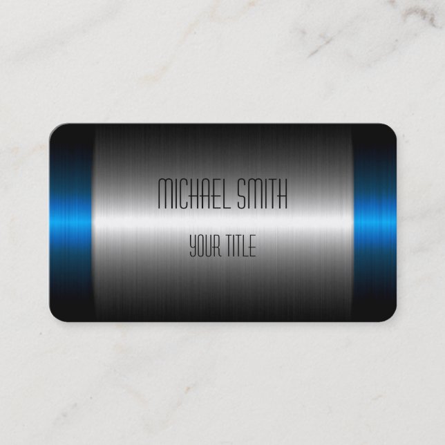 Blue and Silver Stainless Steel Metal Business Card (Front)