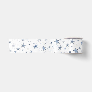 Blue and Silver Stars Holiday Gift Satin Ribbon