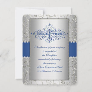 Blue and Silver Swirl Wedding Reception Card