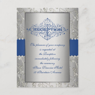Blue and Silver Swirl Wedding Reception Card