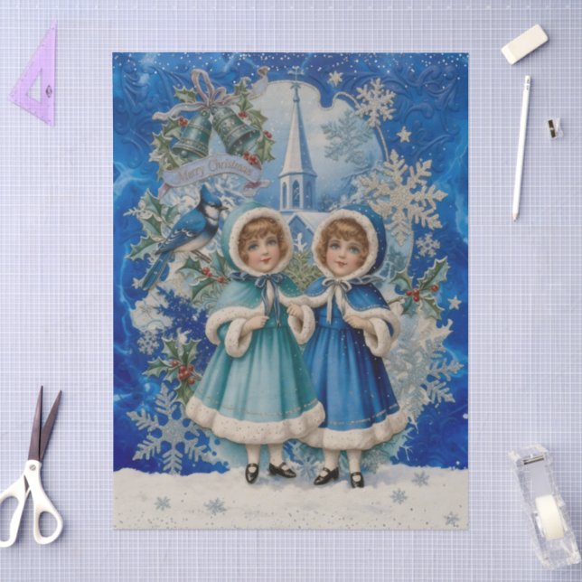 Blue and Silver Victorian Christmas Tissue Paper (Craft)