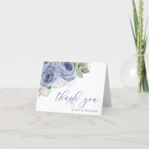 Blue and Silver Watercolor Floral Personalised Thank You Card