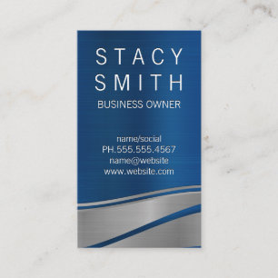 Blue and Silver Wave Metallic Background Business Card