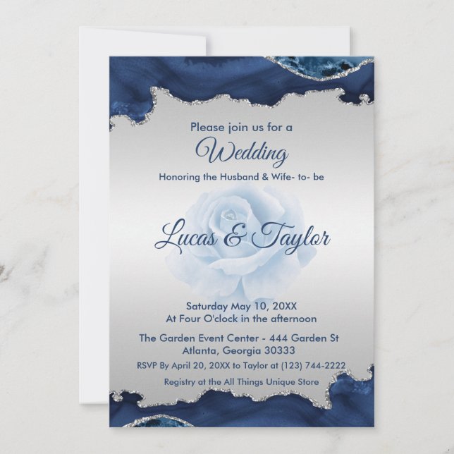 Blue and Silver Wedding Invitation (Front)