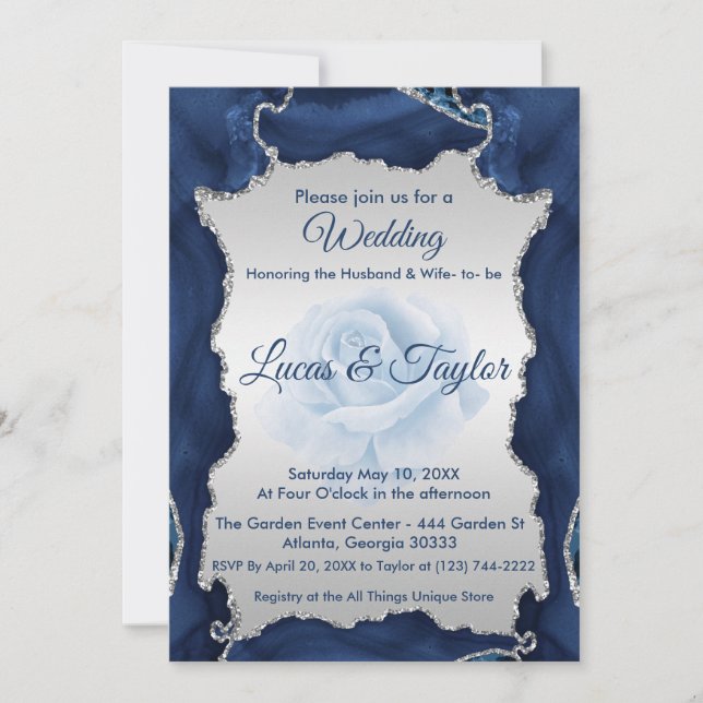 Blue and Silver Wedding Invitation (Front)